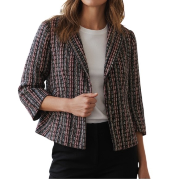Isabelle Elie Jackets & Blazers - ISABELLE ELIE Multicoloured Tweed Blazer 3/4 Tulip Sleeve Single Breasted Size S